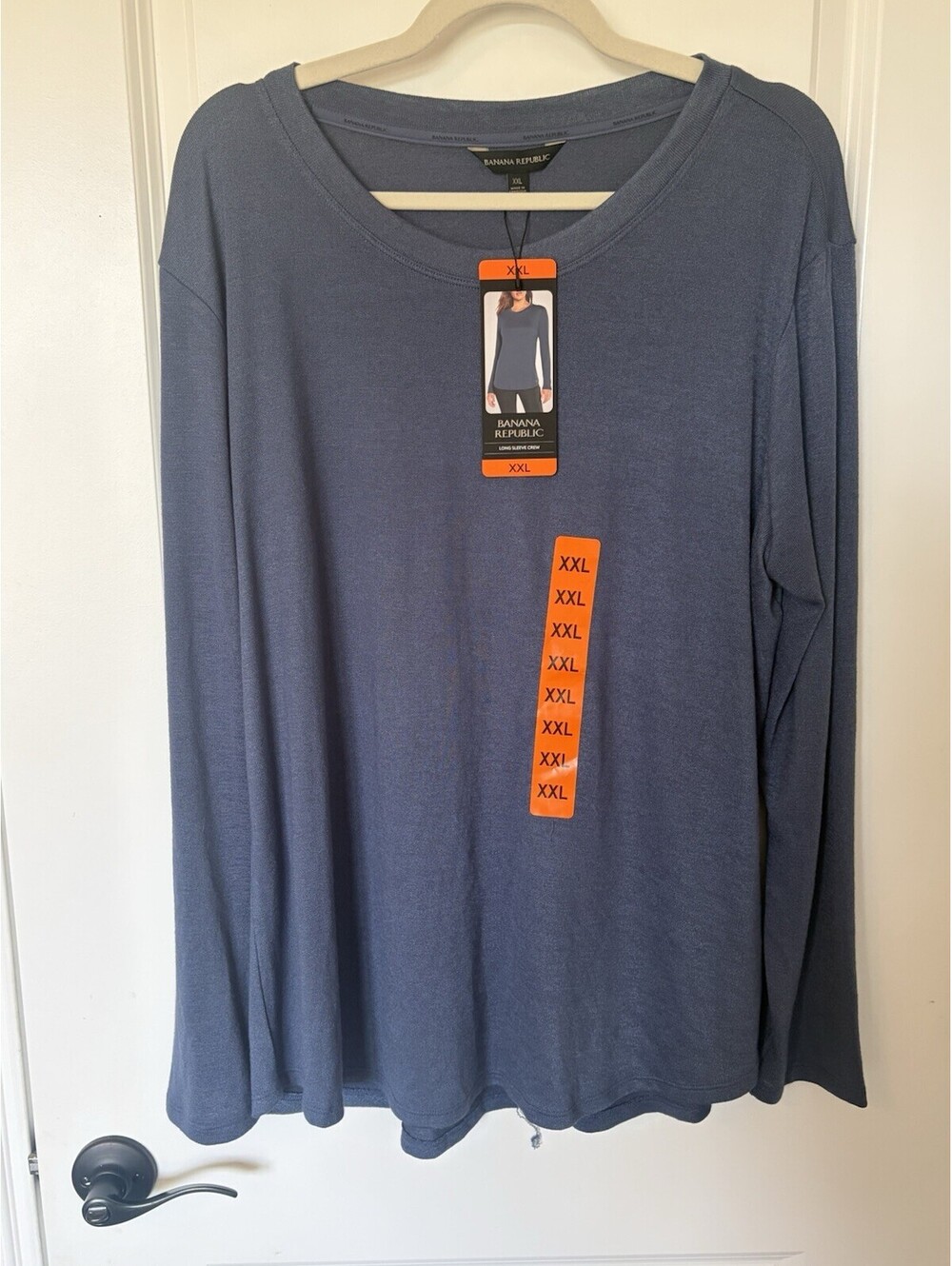 Banana Republic Women’s Knit T-Shirt XXL Blue Solid Long Sleeve Crew Neck